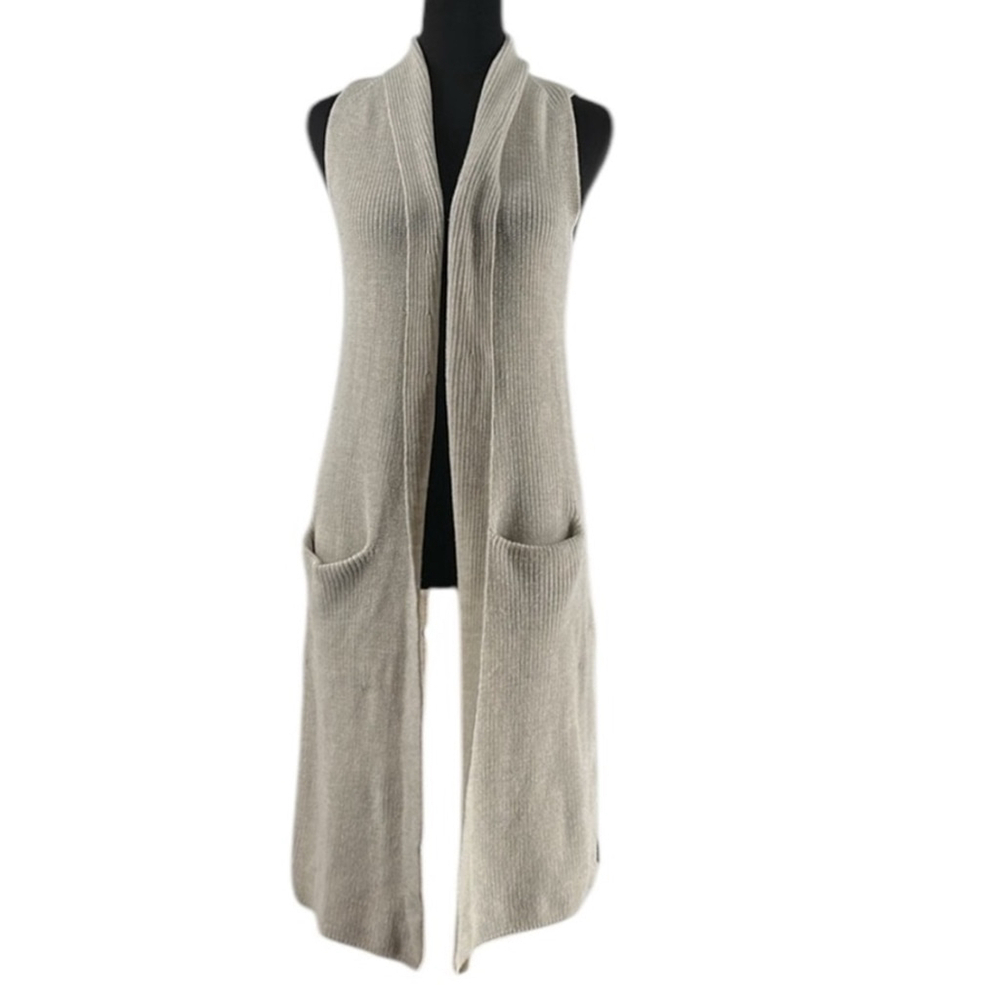 Aritzia Wilfred Cream Merino Wool Sleeveless Open Front Cardigan Sweater Size XS